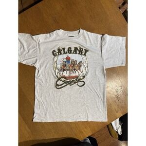 Vintage‎ Calgary Canada Chuckwagon T-Shirt L 50/50 Heather Gray Made in Canada